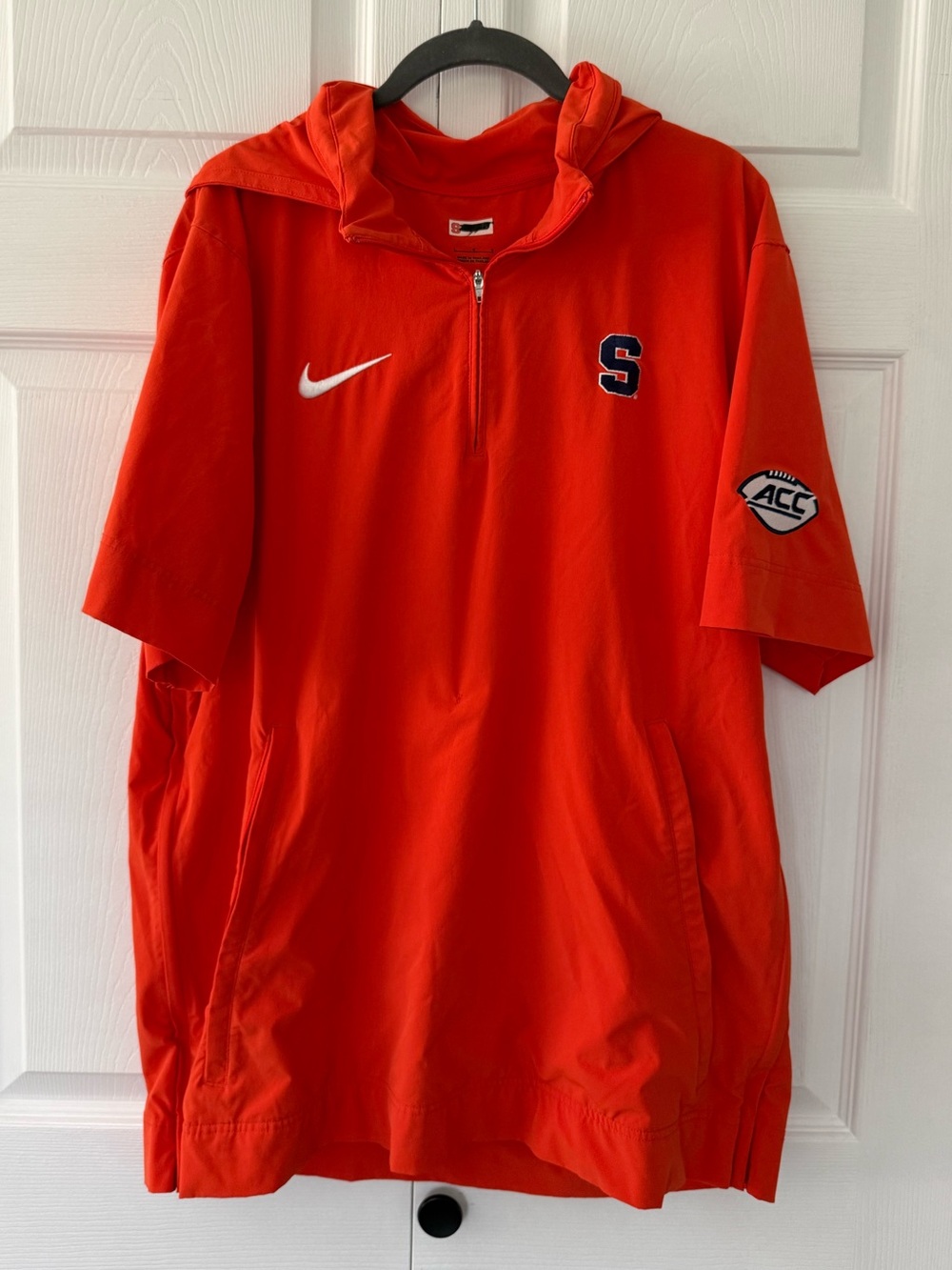 Nike Syracuse Orange short-sleeve half-zip hooded coaches jacket Size L